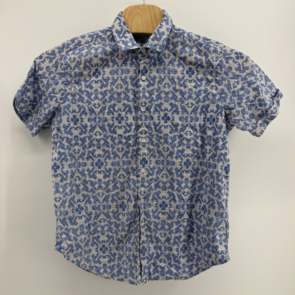 Robert Graham Mens Classic Fit Blue Scroll Print Linen Blend Shirt Size M - Picture 4 of 8